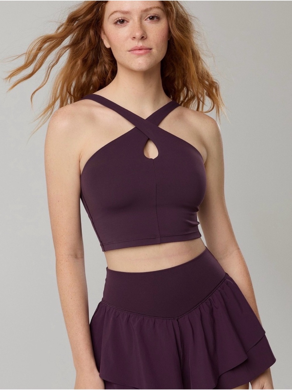 Aerie Offline Real Me Xtra Plum Cross-Strap Crop Top
